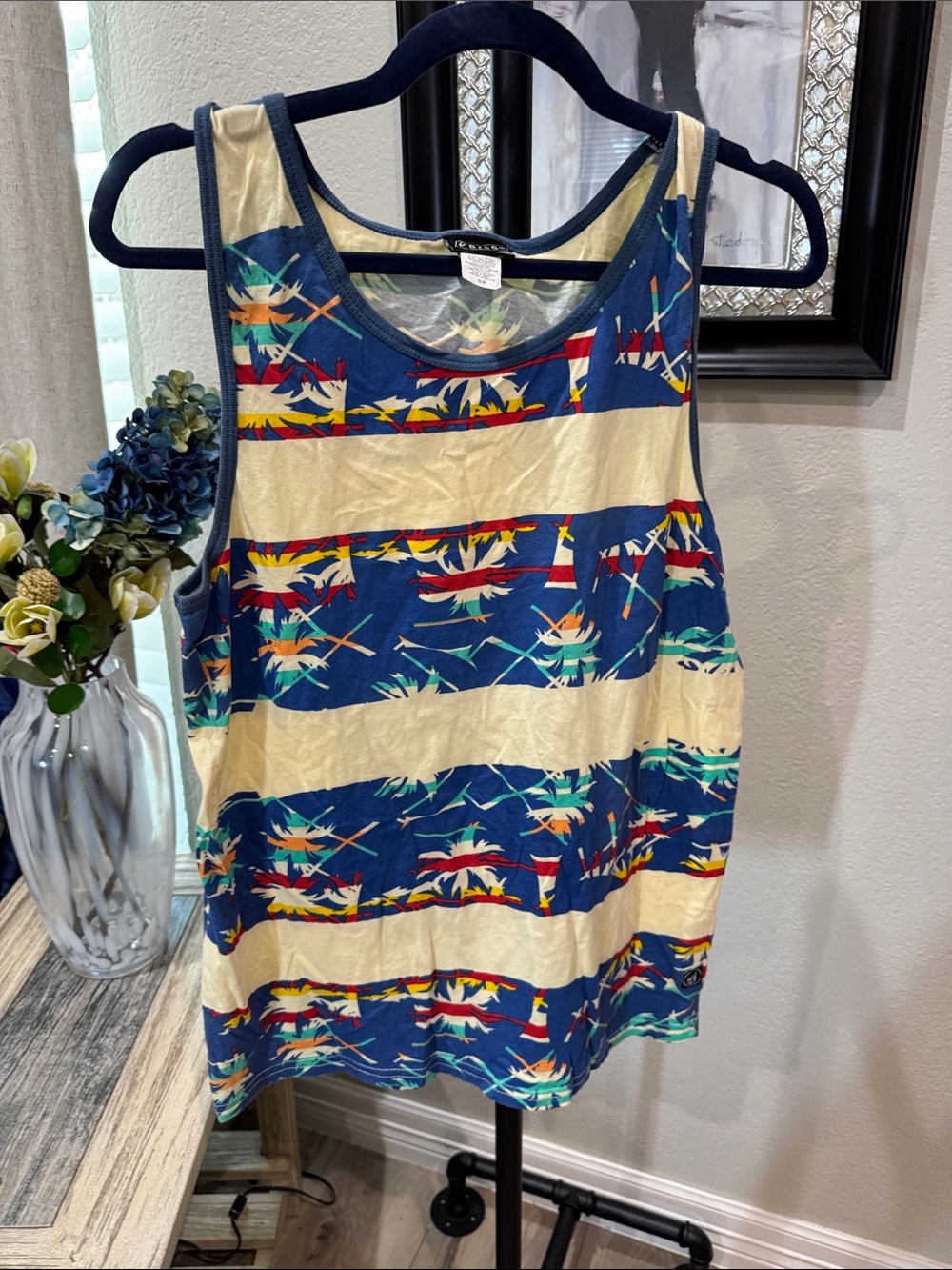 Volcom Striped Tropical Tank Top - Navy & Cream